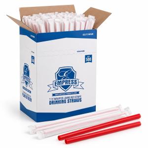 Wrapped Jumbo Red Straws 7.75" Esj775Rsw Empress - 24/500Ct