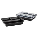 32 Oz 3-compartments Microwaveable Black W/clear Lids, Rectangular Im-fc1032b-3c Karat - 150ct