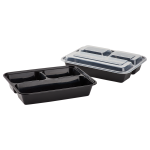 32 Oz 3-Compartments Microwaveable Black W/Clear Lids, Rectangular Im-Fc1032B-3C Karat - 150Ct