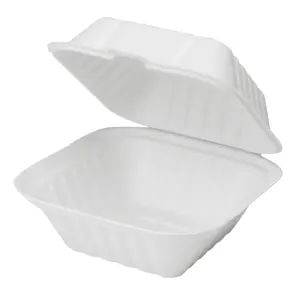 6"x6" Bagasse Hinged Container White Pfas Free Ke-bhc66-1cff Karat - 500ct