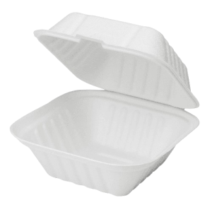6"x6" Bagasse Hinged Container White Pfas Free Ke-bhc66-1cff Karat - 500ct